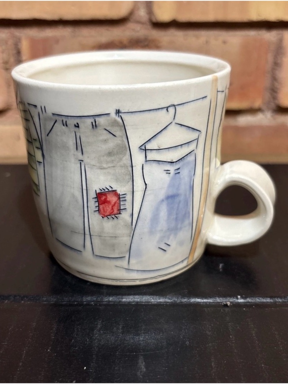 Laurie Caffery Studio Pottery Mug Artisan Handmade Laundry Day